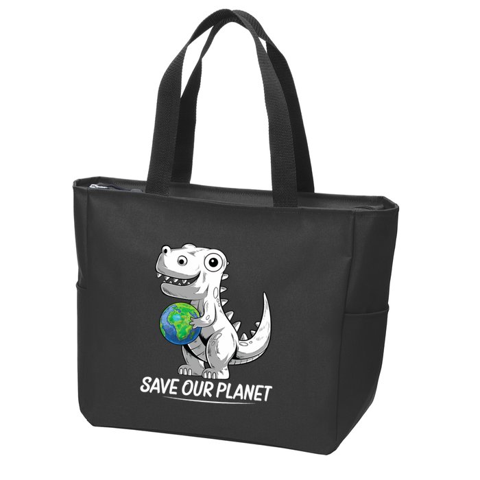 Save Our Planet Earth Day 2024 T Rex Environment Zip Tote Bag