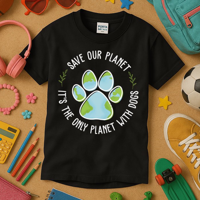 Save Our Planet It's The Only Planet With Dogs Earth Day Kids T-Shirt