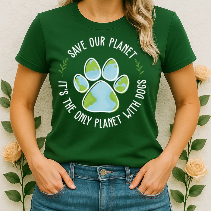 Save Our Planet It's The Only Planet With Dogs Earth Day Womens T-Shirt