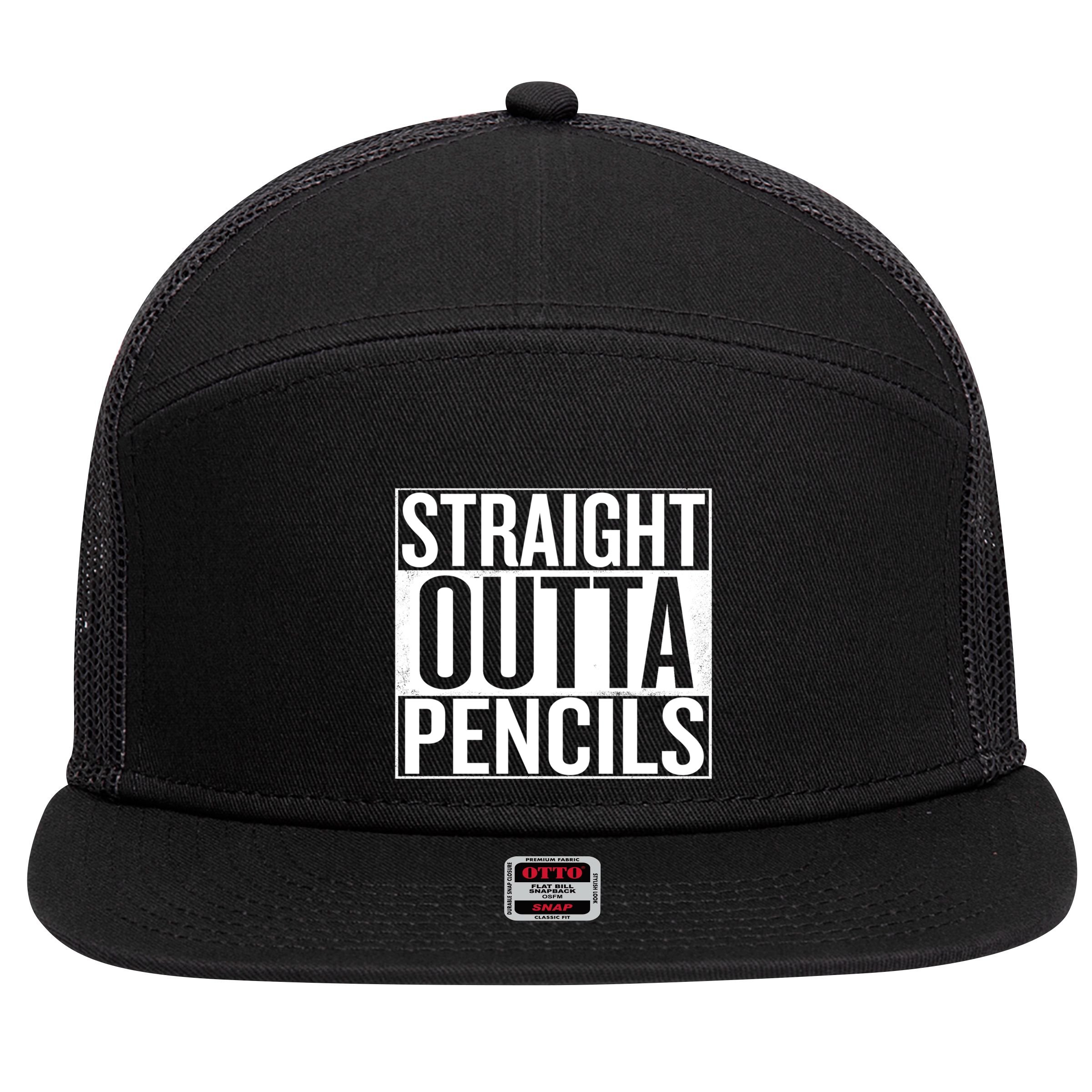 Straight Outta Pencils Gift 7 Panel Mesh Trucker Snapback Hat