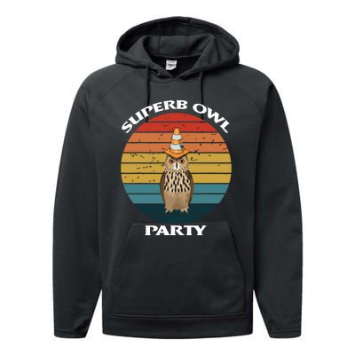 Superb Owl Party Retro Vintage Owl Lover Performance Fleece Hoodie