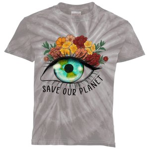 Save Our Planet Floral Eyes Art Earth Day Kids Tie-Dye T-Shirt