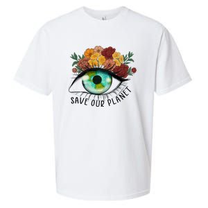 Save Our Planet Floral Eyes Art Earth Day Sueded Cloud Jersey T-Shirt