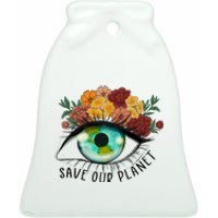 Save Our Planet Floral Eyes Art Earth Day Ceramic Bell Ornament