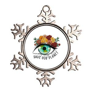 Save Our Planet Floral Eyes Art Earth Day Metallic Star Ornament