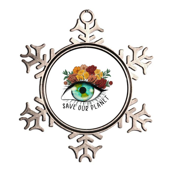 Save Our Planet Floral Eyes Art Earth Day Metallic Star Ornament