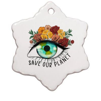 Save Our Planet Floral Eyes Art Earth Day Ceramic Star Ornament