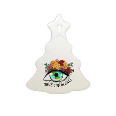 Save Our Planet Floral Eyes Art Earth Day Ceramic Tree Ornament