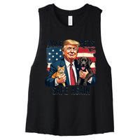 Save Our Pets Vote Trump Funny Trump Make Pets Safe Again Gift Women's Racerback Cropped Tank