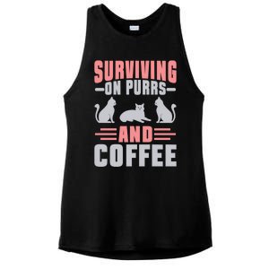 Surviving On Purrs And Coffee Lover Cat Dad Gift Ladies PosiCharge Tri-Blend Wicking Tank