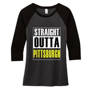 Straight Outta Pittsburgh Steel And City Women's Tri-Blend 3/4-Sleeve Raglan Shirt