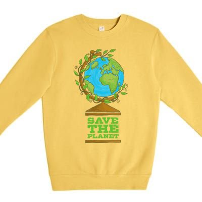 Save Our Planet World Globe Global Climate Change Cool Gift Premium Crewneck Sweatshirt