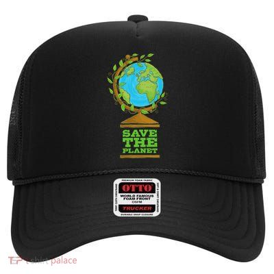 Save Our Planet World Globe Global Climate Change Cool Gift High Crown Mesh Back Trucker Hat
