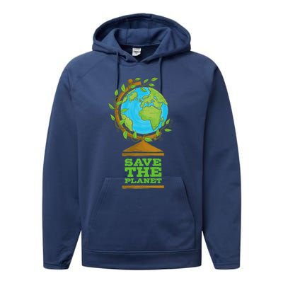 Save Our Planet World Globe Global Climate Change Cool Gift Performance Fleece Hoodie