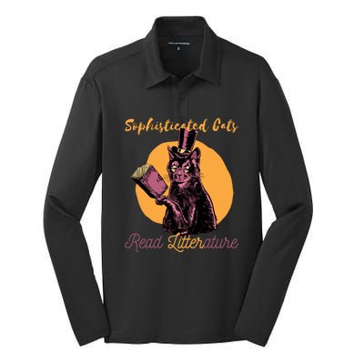 Sophisticated Cats Read Litterature Silk Touch Performance Long Sleeve Polo