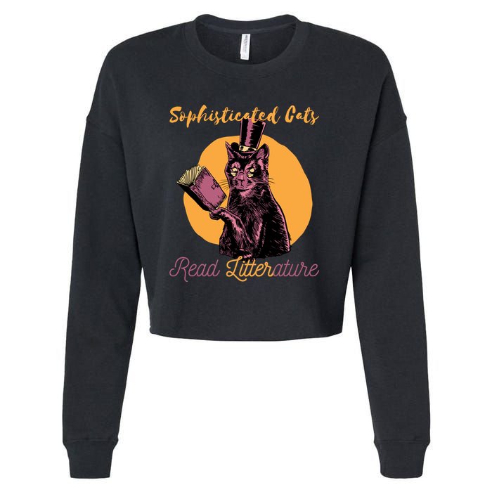 Sophisticated Cats Read Litterature Cropped Pullover Crew