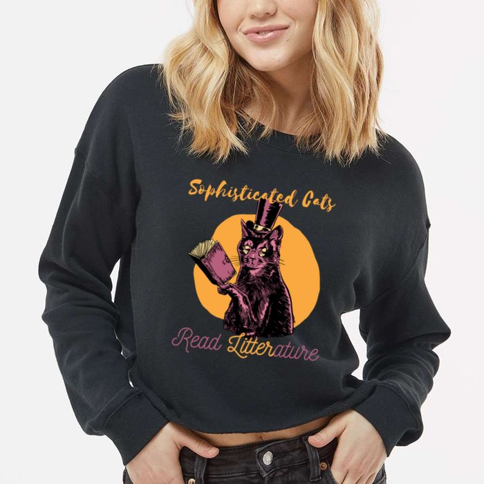 Sophisticated Cats Read Litterature Cropped Pullover Crew