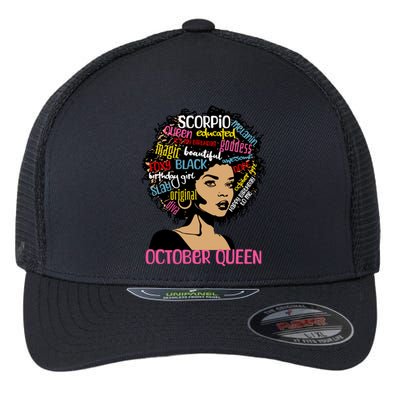 Scorpio October Queen Melanin Afro Black Birthday Great Gift Flexfit Unipanel Trucker Cap