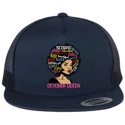 Scorpio October Queen Melanin Afro Black Birthday Great Gift Flat Bill Trucker Hat