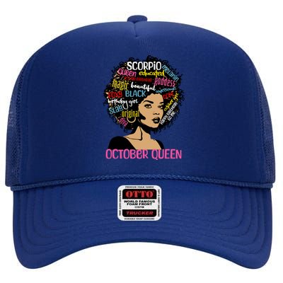 Scorpio October Queen Melanin Afro Black Birthday Great Gift High Crown Mesh Back Trucker Hat