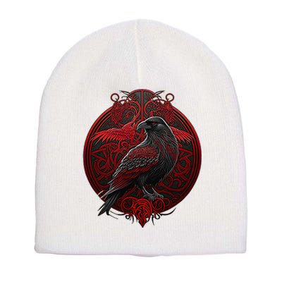 Scandinavian Odin Raven Short Acrylic Beanie