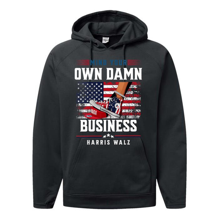 Stepping On Red Hat Mind Your Own Damn Business Harris Waltz Performance Fleece Hoodie