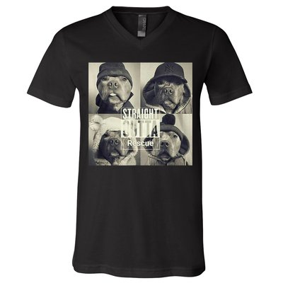 Straight Outta Rescue Pitbull V-Neck T-Shirt