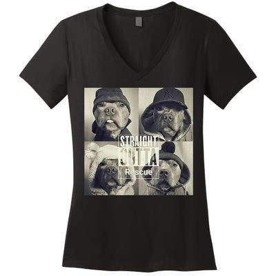 Straight Outta Rescue Pitbull Women's V-Neck T-Shirt