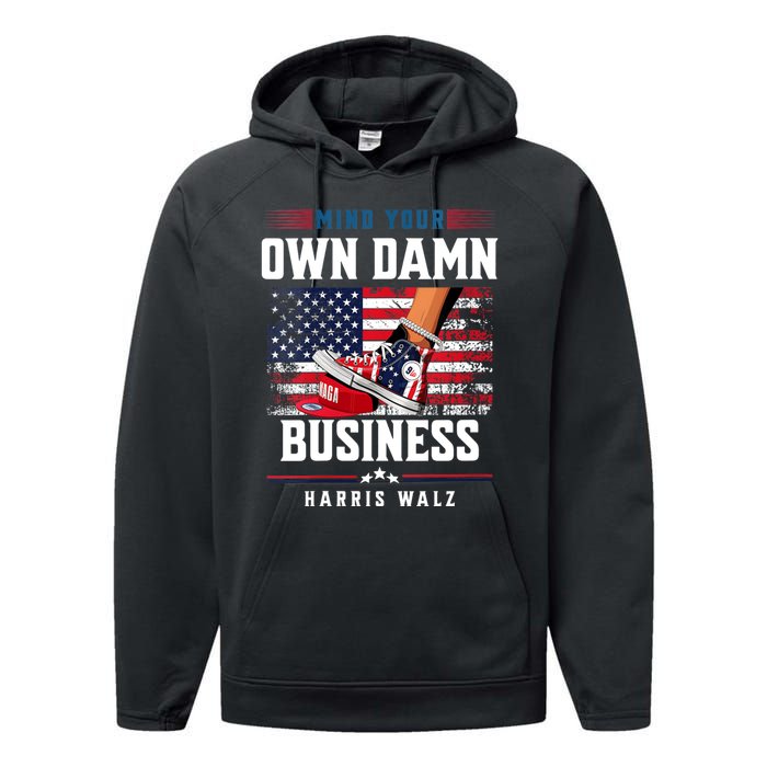 Stepping On Red Hat Mind Your Own Damn Business Harris Waltz Performance Fleece Hoodie