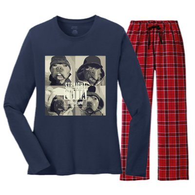 Straight Outta Rescue Pitbull Women's Long Sleeve Flannel Pajama Set 