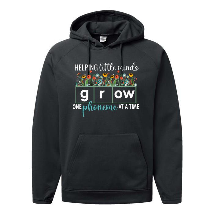 Science Of Reading Helping A Little Minds Grow Phonics Women Performance Fleece Hoodie