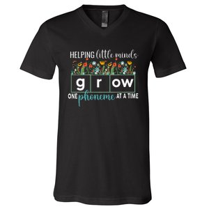 Science Of Reading Helping A Little Minds Grow Phonics Women V-Neck T-Shirt