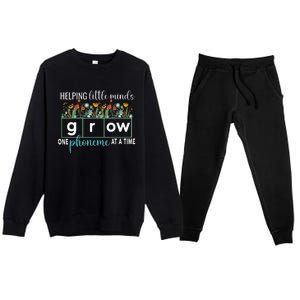 Science Of Reading Helping A Little Minds Grow Phonics Women Premium Crewneck Sweatsuit Set