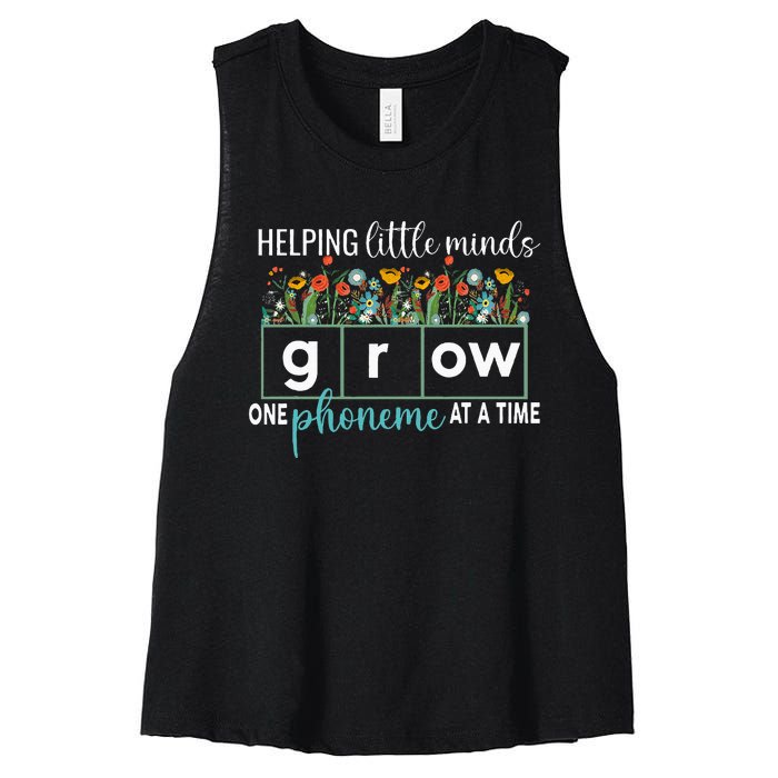 Science Of Reading Helping A Little Minds Grow Phonics Women Women's Racerback Cropped Tank