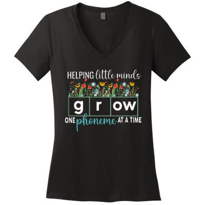 Science Of Reading Helping A Little Minds Grow Phonics Women Women's V-Neck T-Shirt