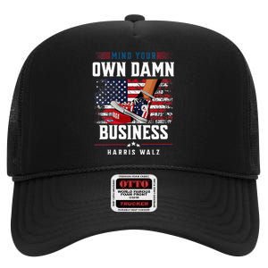 Stepping On Red Hat Mind Your Own Damn Business Harris Waltz High Crown Mesh Back Trucker Hat