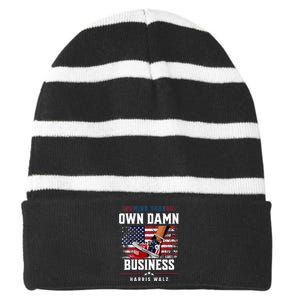 Stepping On Red Hat Mind Your Own Damn Business Harris Waltz Striped Beanie with Solid Band