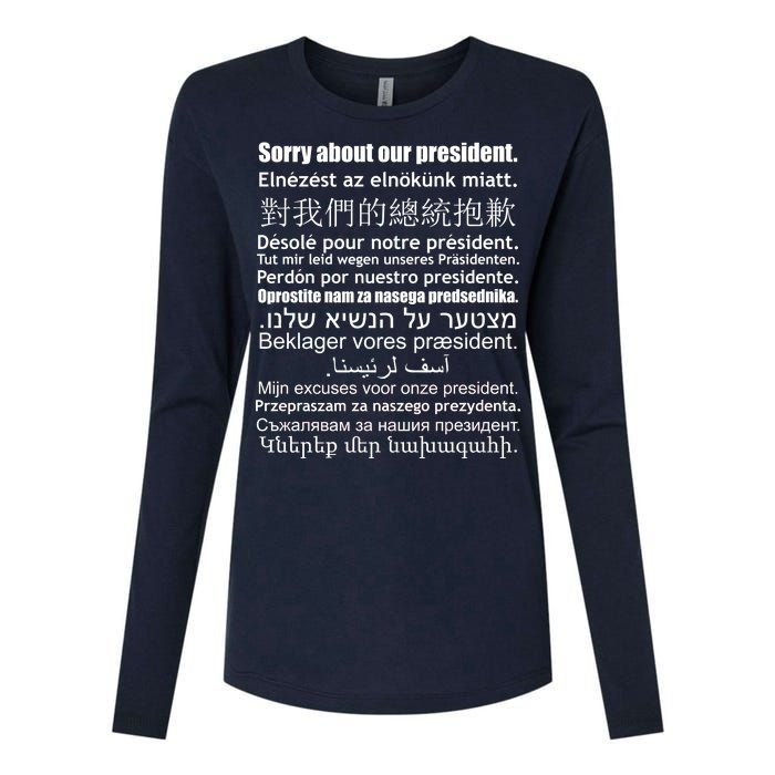 Sorry About Our President Anti-Trump Multiple Language Womens Cotton Relaxed Long Sleeve T-Shirt