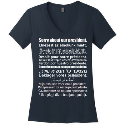 Sorry About Our President Anti-Trump Multiple Language Women's V-Neck T-Shirt