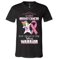 Sorry Breast Cancer You Picked The Wrong Warrior V-Neck T-Shirt