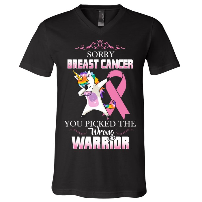 Sorry Breast Cancer You Picked The Wrong Warrior V-Neck T-Shirt