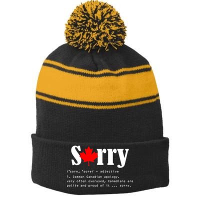 Sorry Definition Canadian Apology Stripe Pom Pom Beanie