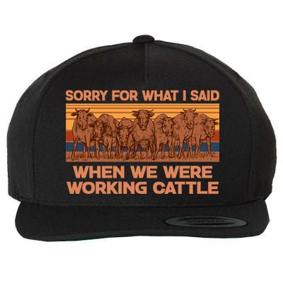 Sorry For What I Said When We Were Working Cattle Wool Snapback Cap