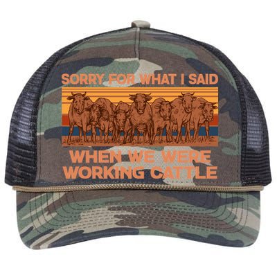 Sorry For What I Said When We Were Working Cattle Retro Rope Trucker Hat Cap