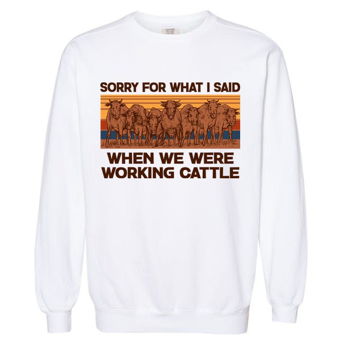 Sorry For What I Said When We Were Working Cattle Garment-Dyed Sweatshirt
