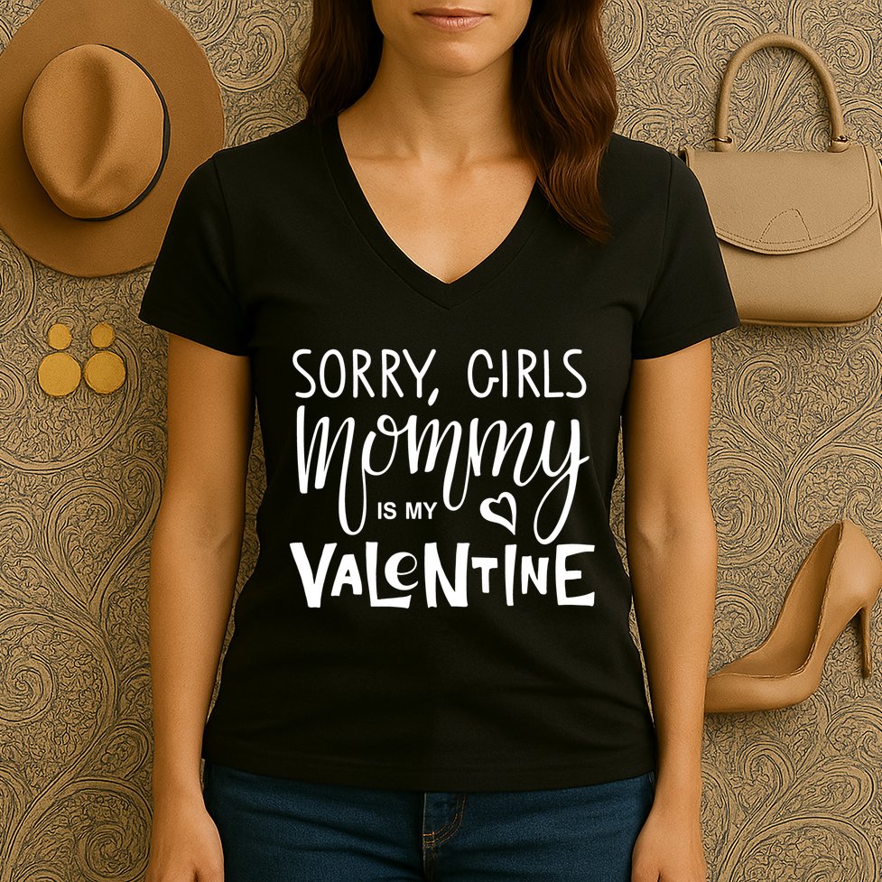 Sorry Girls Mommy Is My Valentine Women's V-Neck T-Shirt