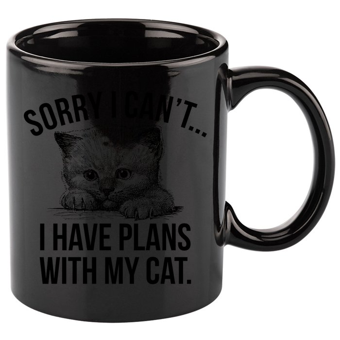 Sorry I Cant I Have Plans With My Cat Funny 11oz C Handle Ceramic Mug