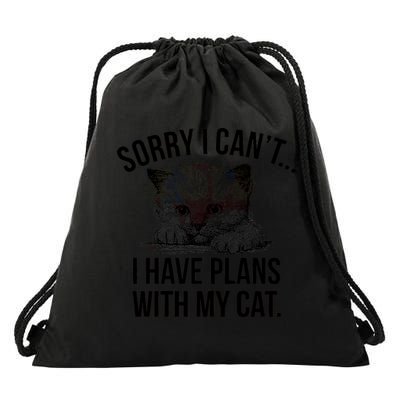 Sorry I Cant I Have Plans With My Cat Funny Drawstring Bag