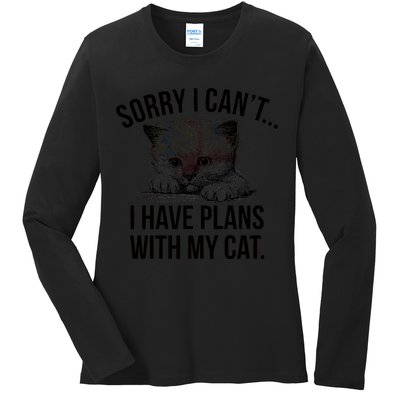 Sorry I Cant I Have Plans With My Cat Funny Ladies Long Sleeve Shirt