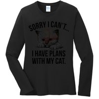 Sorry I Cant I Have Plans With My Cat Funny Ladies Long Sleeve Shirt